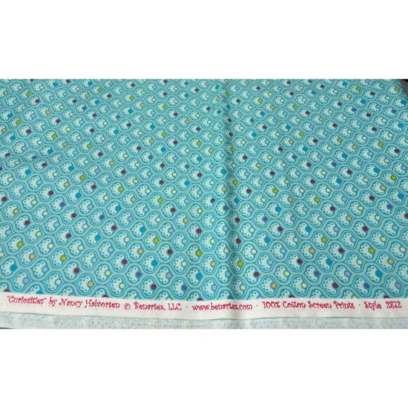 Nancy Halvorsen Curiosities Cotton Fabric 1/2 yard x 44" Turquoise Retro Print b - Picture 2 of 11